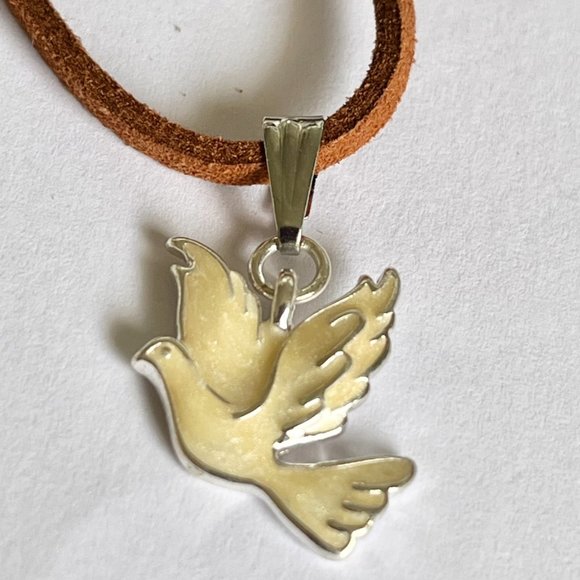 Silver White Dove Bird Pendant Necklace Plated 18-19" Enamel Holy Spirit Peace - Picture 3 of 9